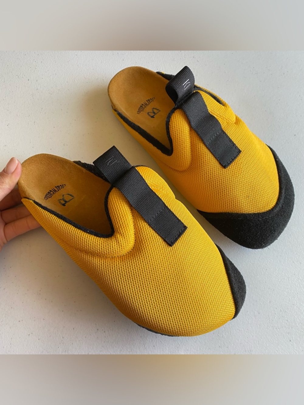 Clearweather Women’s Size 7.5 Mustard Yellow & Black Suede Leather Slip-on Clog
